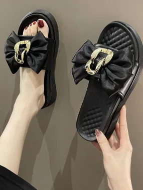 Amozae-Metal Chain Decor Bowknot Sandals