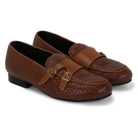 Bello Tan Braided Double Monk Loafers