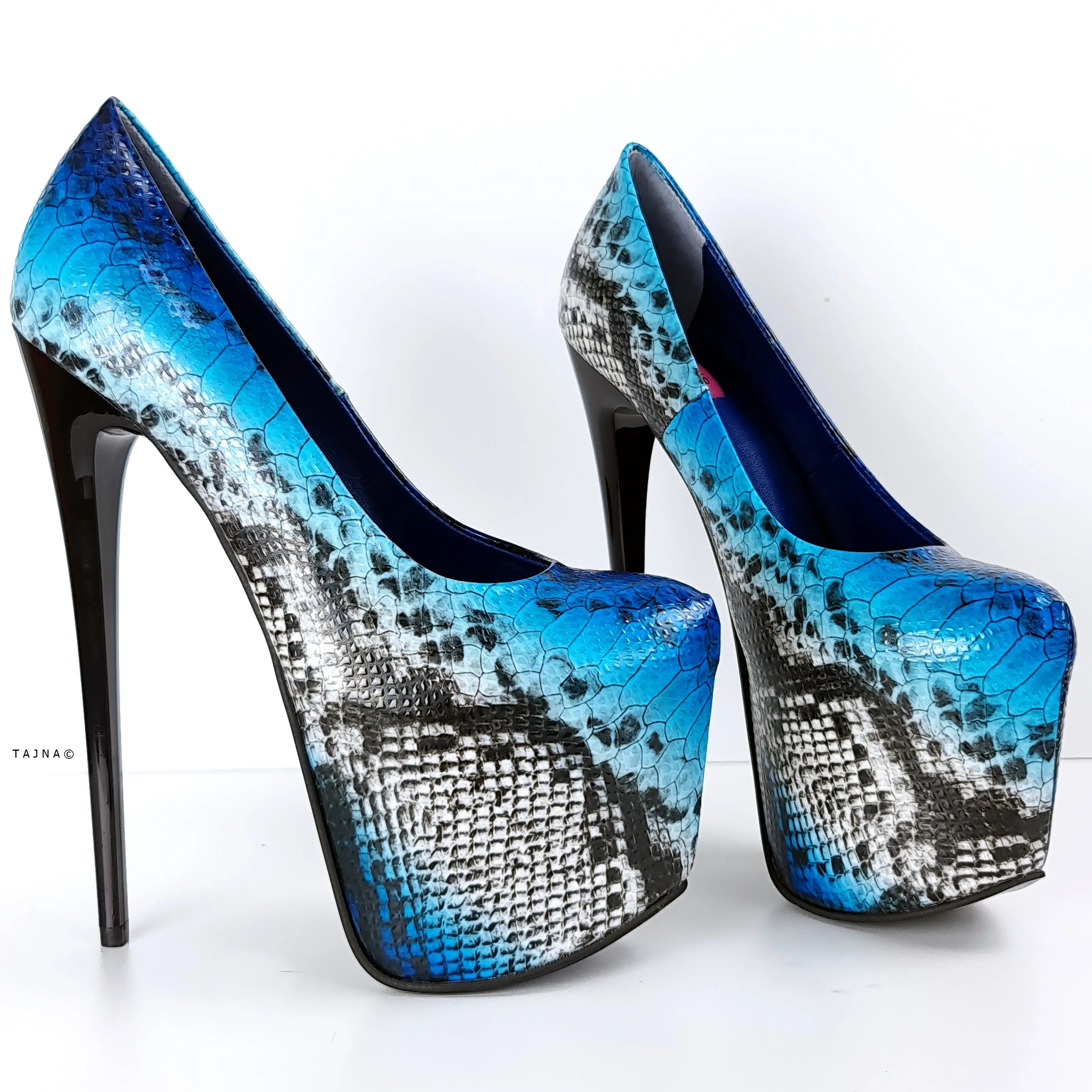 Blue Snake Print Classic High Heel Pumps