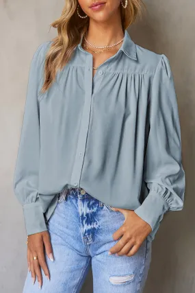 Buttoned Puff Sleeve Collared Blouse