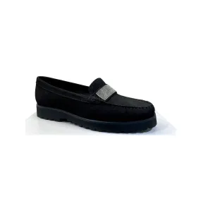 EYS Gemma Ladies Black Nubuck Slip On Shoes