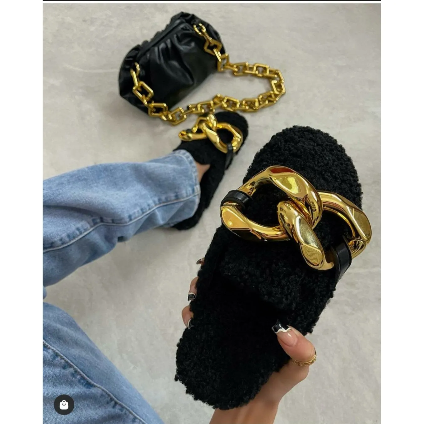 Fur Solid Color Flat Sandals