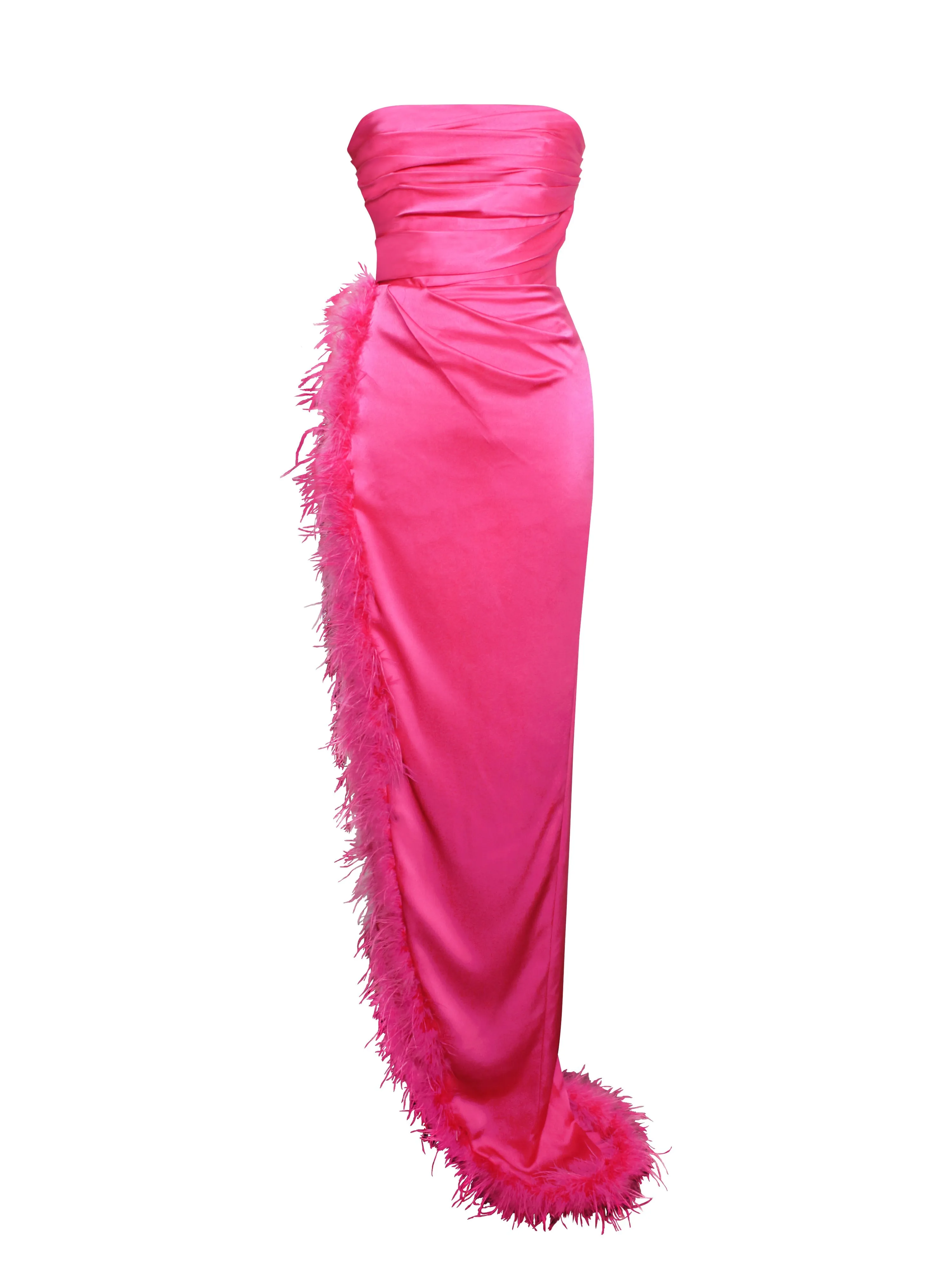 Perrin Fuchsia Pink Feather Graceful Dress High Slit Gown