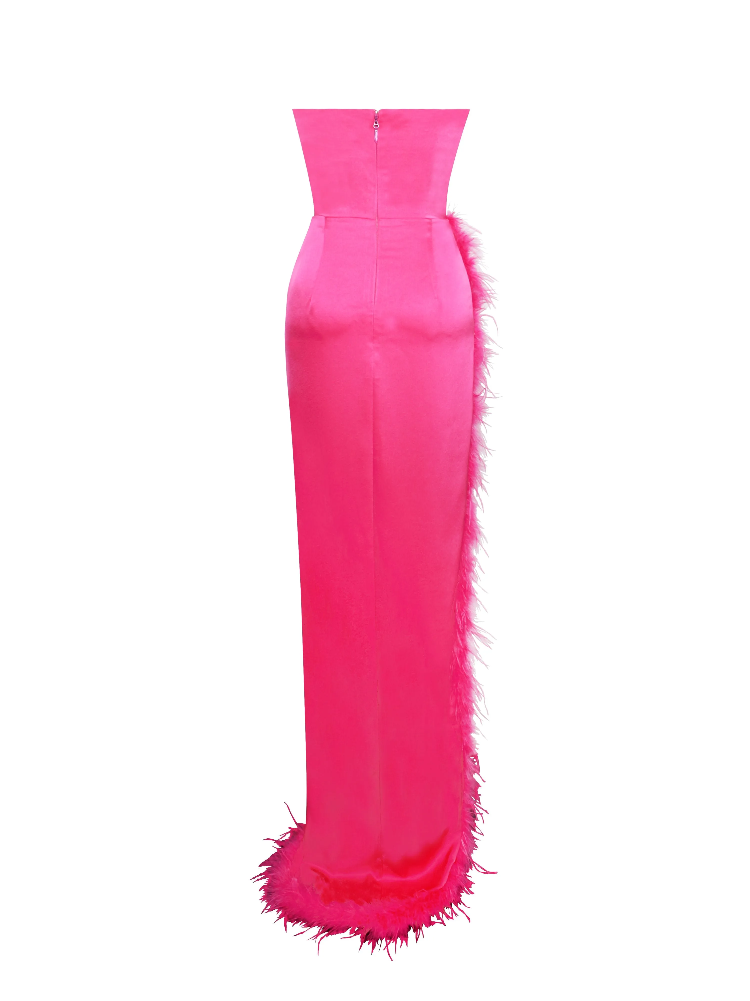 Perrin Fuchsia Pink Feather Graceful Dress High Slit Gown