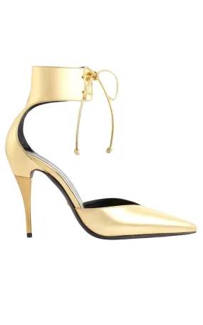 Priscilla Glossed-Leather Pumps in Gold