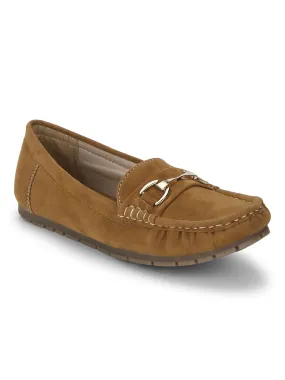 Tan Micro Loafers With Chain