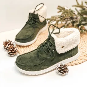 Very G | Have To Run High Top Slip On Loafers with Laces and Sherpa Lining in Olive