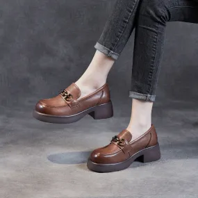 Women Retro Comfy Leather Low Heel Loafers