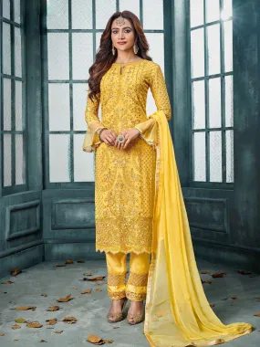 Yellow Overall Designer Embroidered Pant Suit